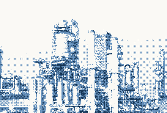 Planta industrial em tingimento azul da marca